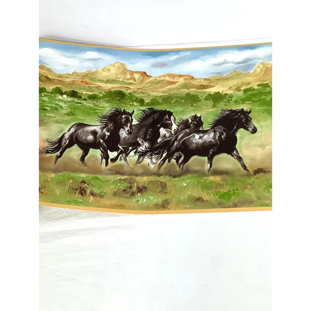 Galloping Horses Wallpaper Border Roll Prepasted Western Ranch Decor New NOS